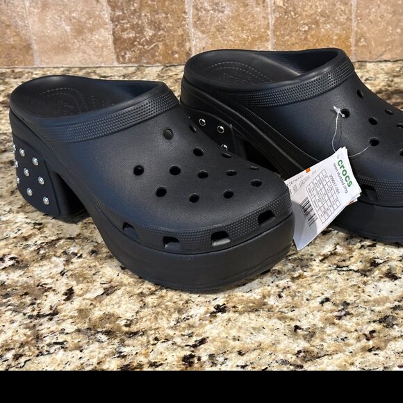 New CROCS SIREN STUDDED High Heel Light Weight Clog Black US Men's 12 F6 (E/P) - Picture 1 of 7